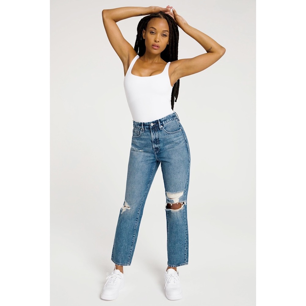 Good American Good Vintage High Rise Straight Leg Distressed Jeans 27